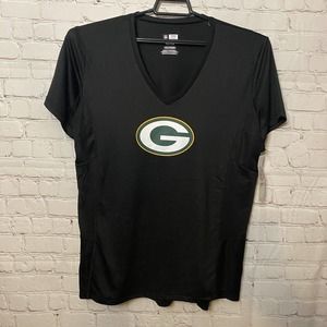 NFL Team Apparel Green Bay Packers VNeck Jersey TShirt Womens XXL Black TX3 Cool